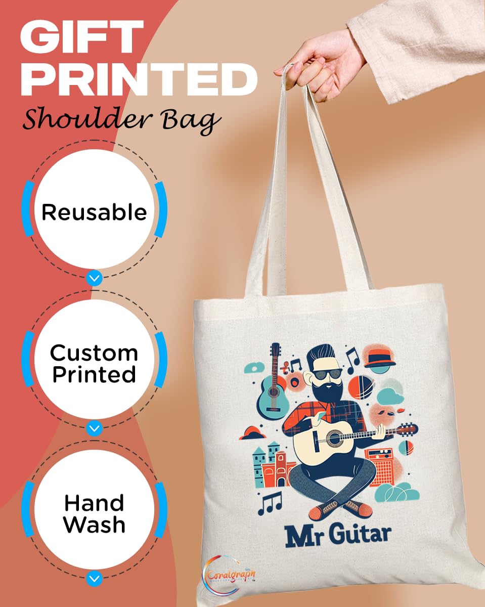 TB1702 Mr Guitar Player Tote Bag - Ideal for Guitarists, Music Lovers, Musicians, Band Members - Sustainable, Stylish, Long Handled, Durable and Reusable