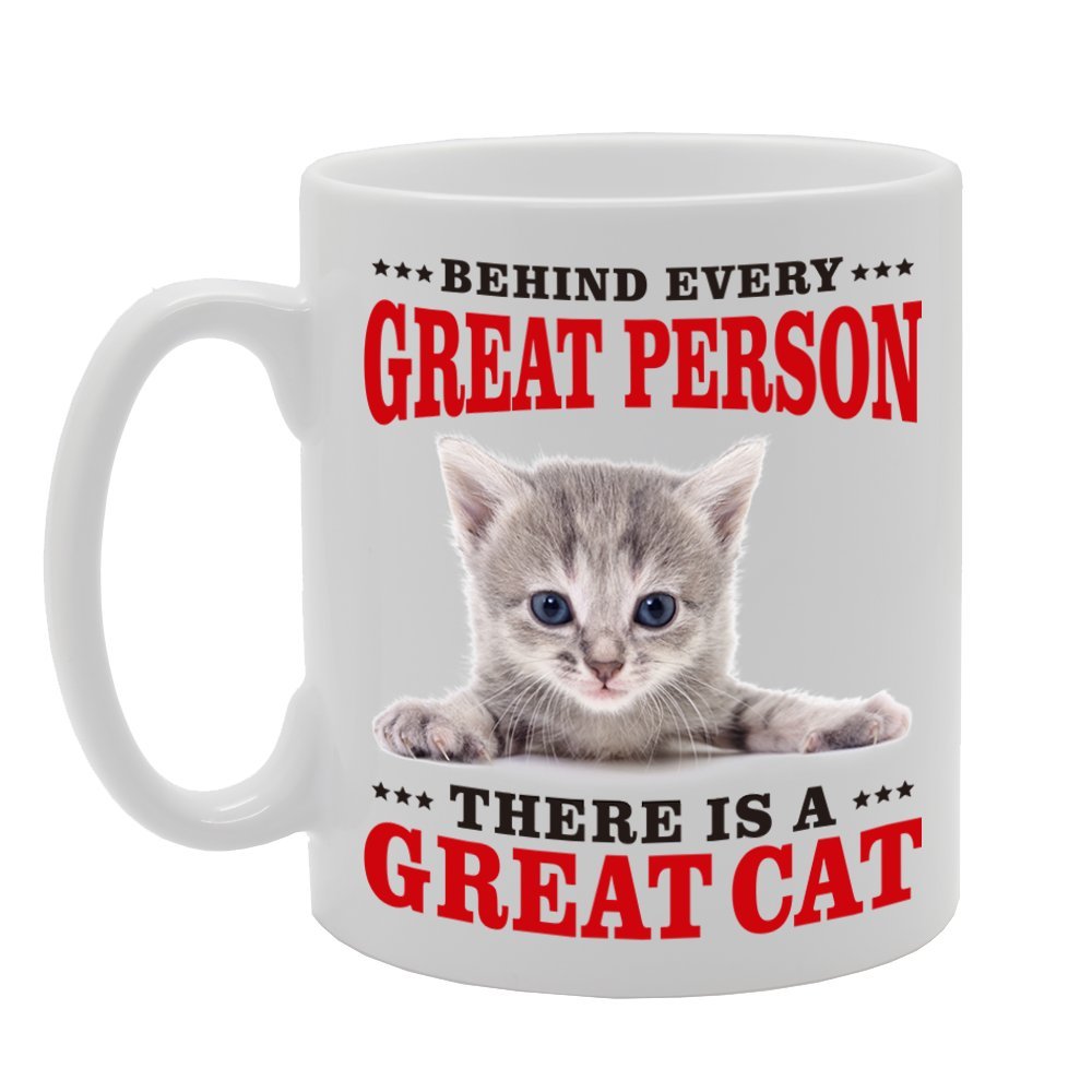 Behind Every Great Person There Is A Great Cat   Printed Tea Coffee Ceramic  Mg4317 - Funny Printed Coffee Mug - Great Gift Idea