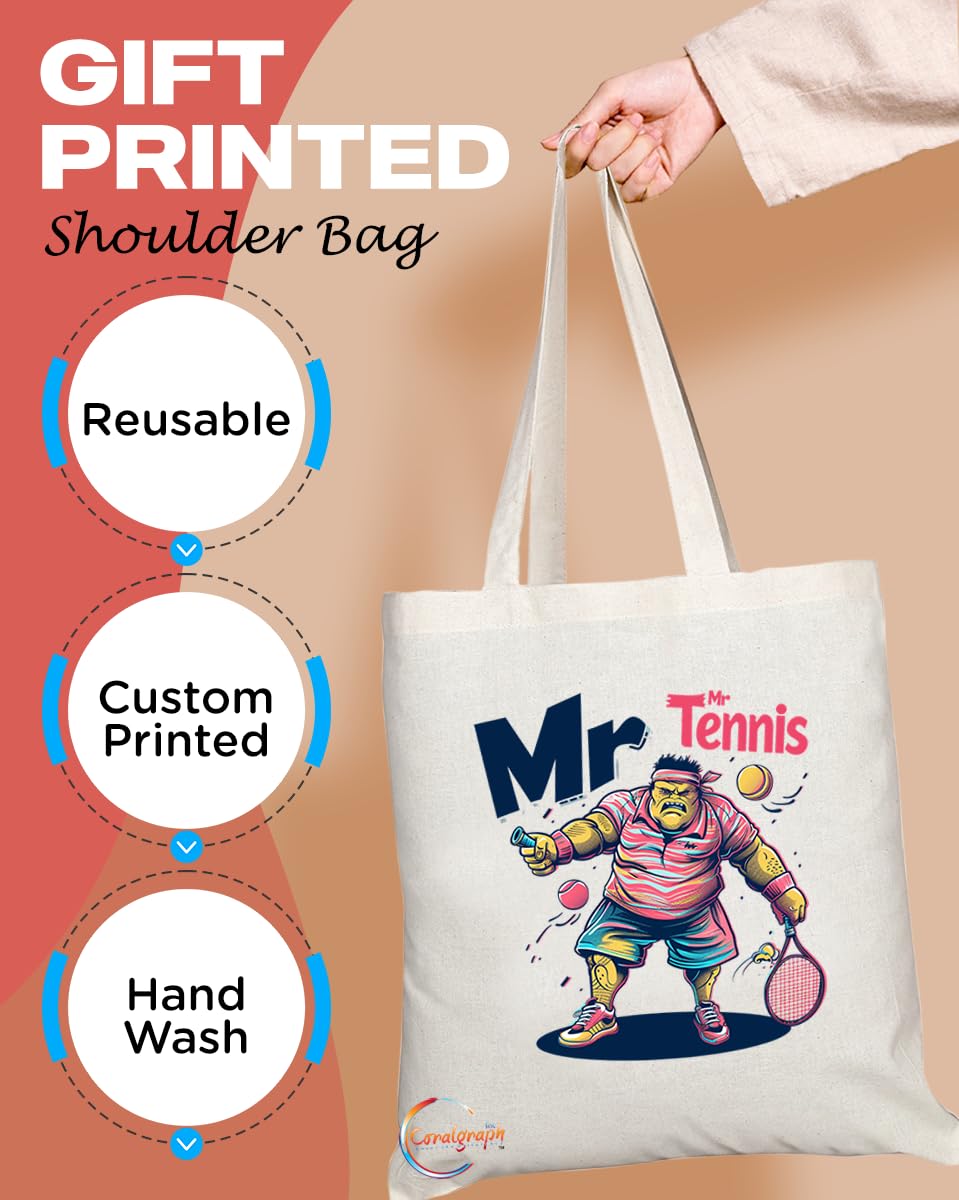TB1895 Mr Tennis Tote Bag - Great Gift for Tennis Players, Sports Enthusiasts, Tennis Fans - Durable, Stylish, Eco-Friendly, Reusable, Spacious, and Lightweight