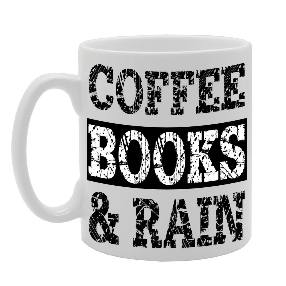 Coffee Books & Rain   Printed Tea Coffee Ceramic  Mg310 - Funny Printed Coffee Mug - Great Gift Idea