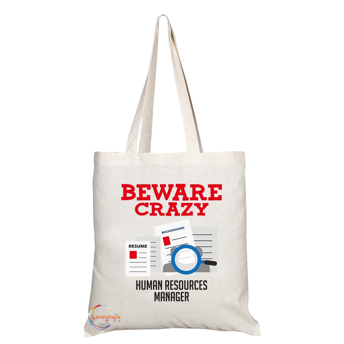 TB326 Beware Crazy Human Resources Manager Novelty Present Gift Printed Eco-Friendly Stylish Long Handled Tote Shoulder Bag