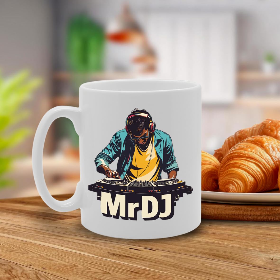 Mr Dj  - Ideal For Djs And Music Enthusiasts, Unique Turntable Handle Design, 11Oz Ceramic Coffee  For Disc Jockeys And Party Lovers Mg5908 - Funny Printed Coffee Mug - Great Gift Idea