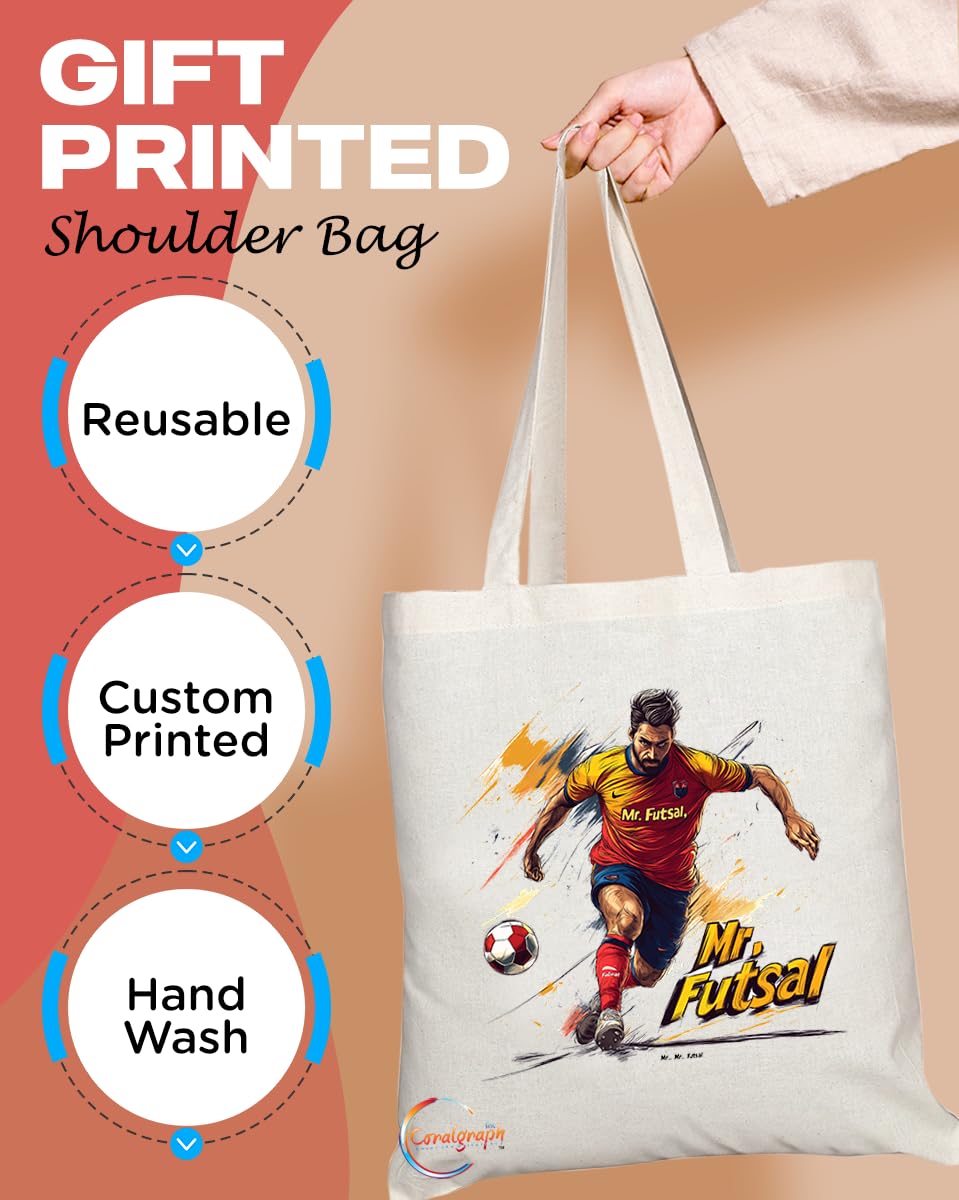 Natural Reusable Shopping Souvenir Tote Bag Featuring Popular Sports Designs from Around the World (Futsal)