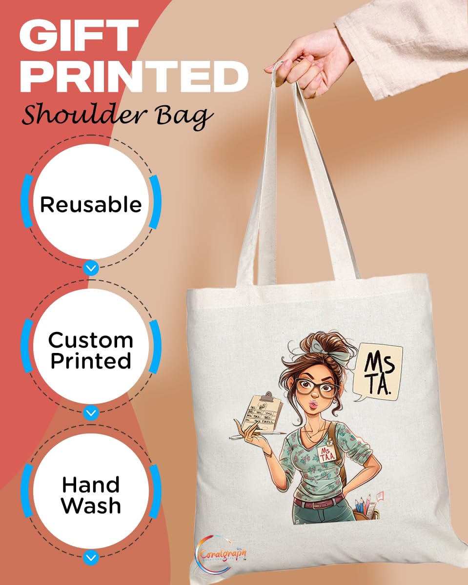 TB1816 Ms TA Tote Bag - Gift for Female Teaching Assistants, Educators, School Support Staff - Durable, Stylish, Eco-Friendly, Reusable, Spacious, and Lightweight