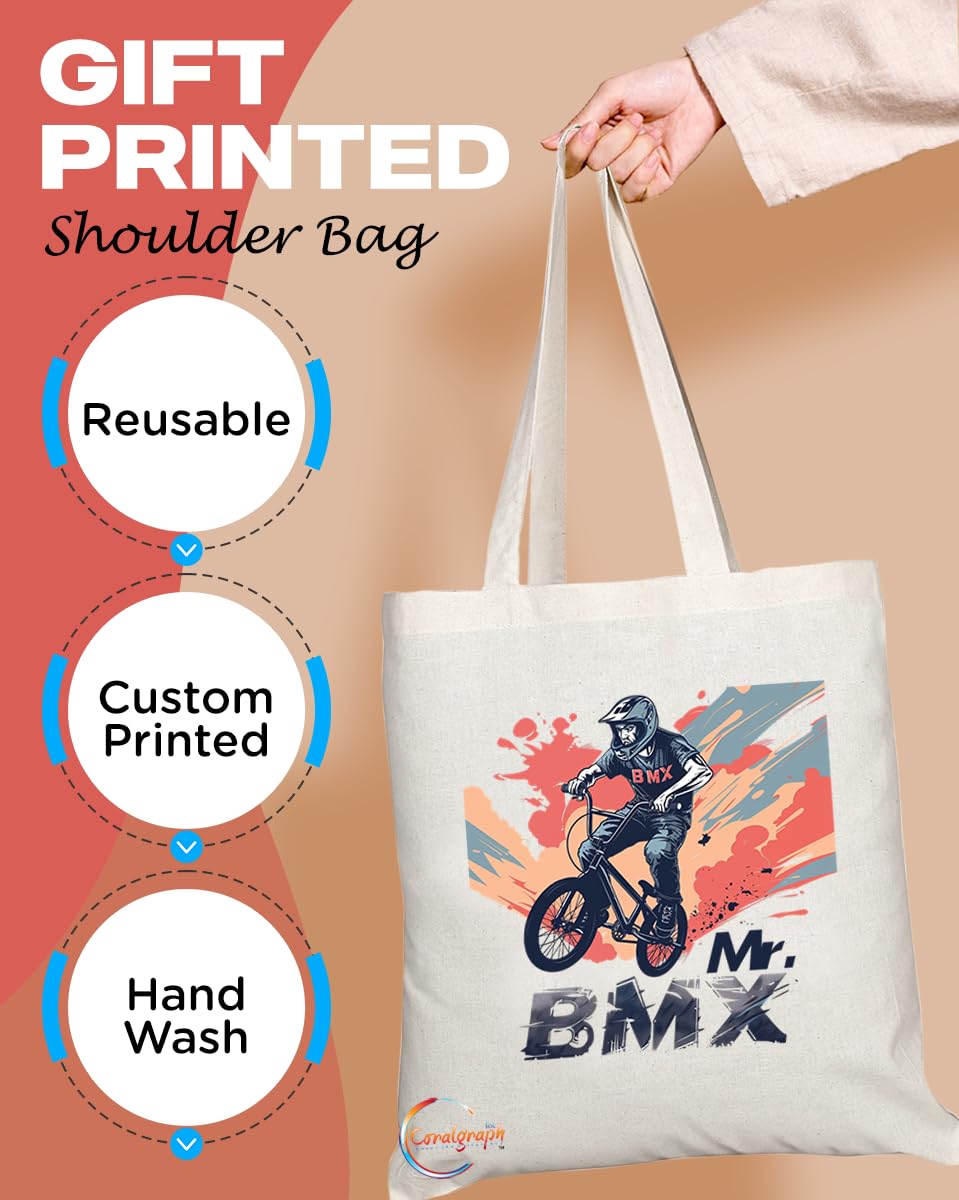 TB1758 Mr BMX Tote Bag - Great for BMX Riders, Bike Enthusiasts, Sports Fans - Sustainable, Stylish, Long Handled, Durable and Reusable