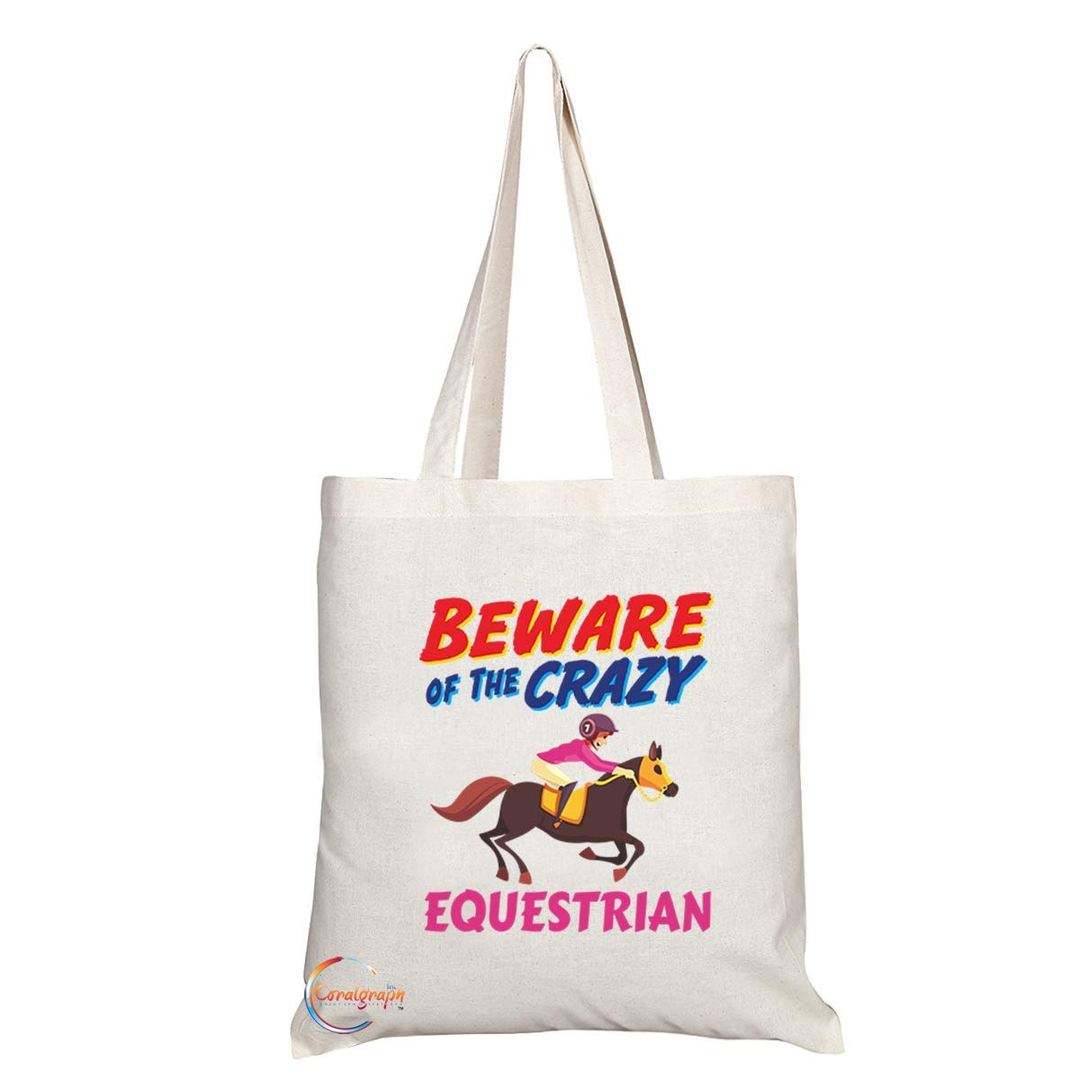 TB1046 Beware of the Crazy Equestrian Novelty Present Gift Printed Eco-Friendly Stylish Long Handled Tote Shoulder Bag