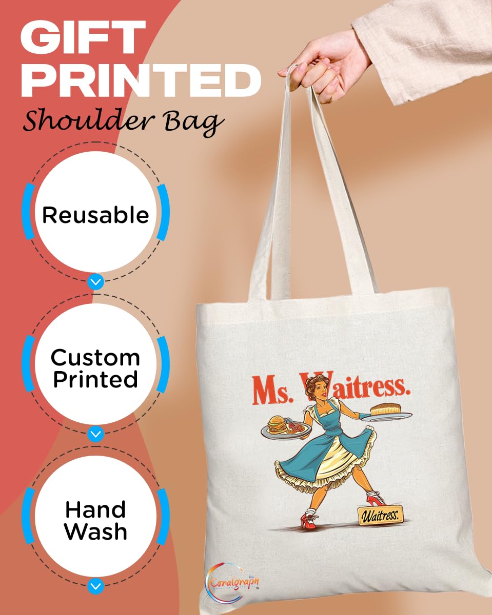 TB1977 Ms Waitress Tote Bag - Ideal for Waitresses, Food Service Workers, and Hospitality Staff - Tote Bag with Fun Design