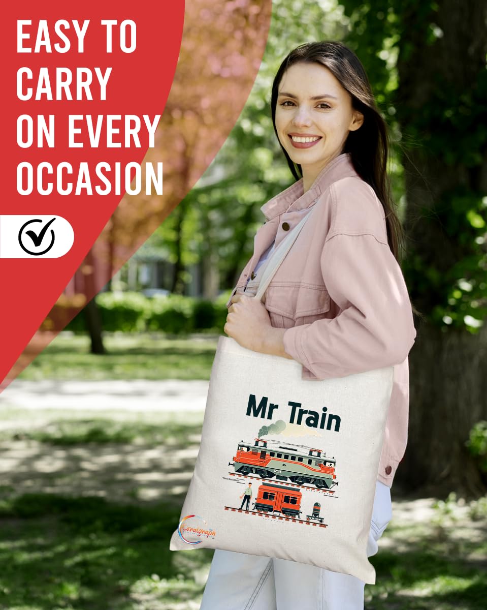TB1714 Mr Train Spotter Tote Bag - Great for Train Enthusiasts, Railfans, Hobbyists - Sustainable, Stylish, Long Handled, Durable and Reusable