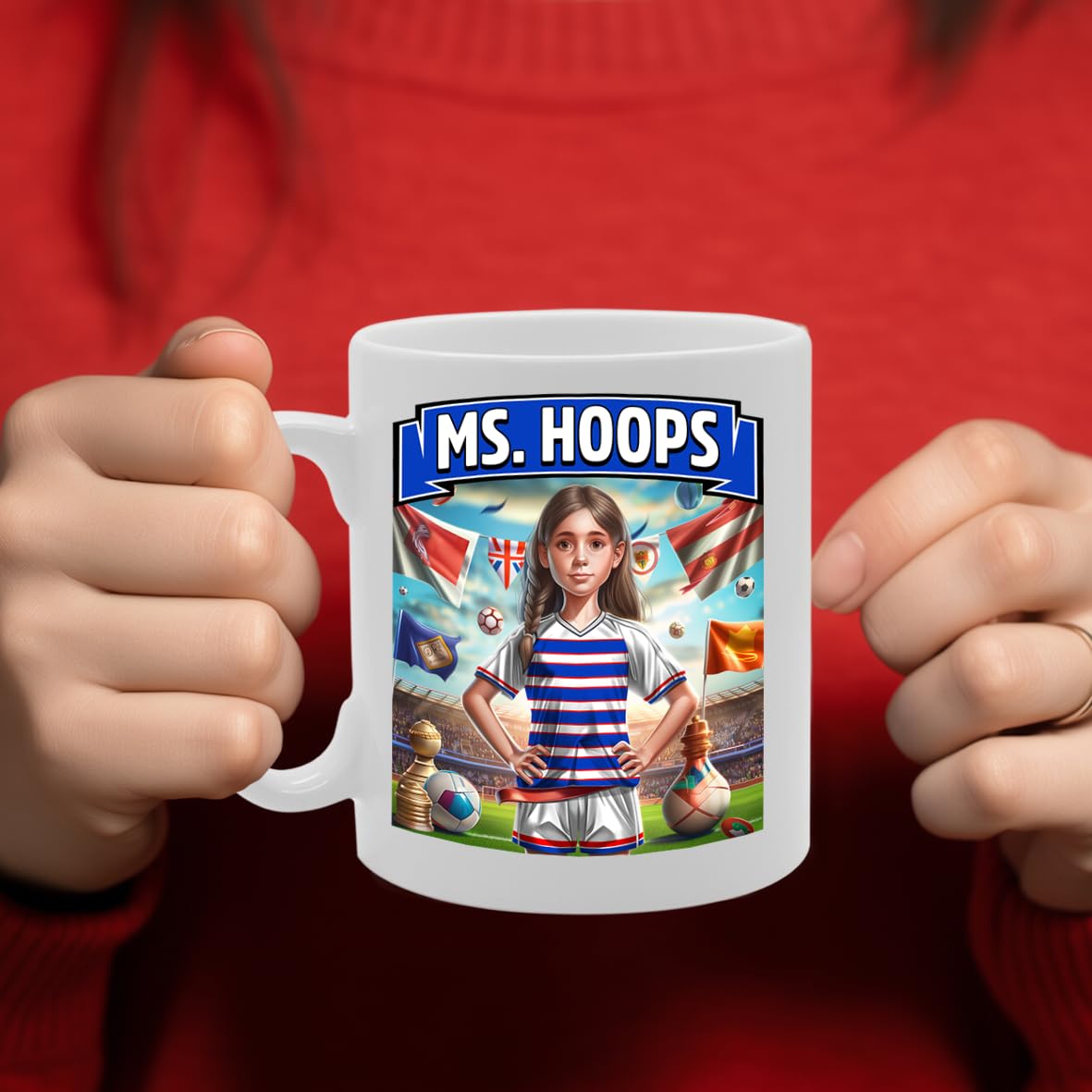 Football Fan Ceramic  - Perfect   For Soccer Lovers, Ladies & Girls - Printed Cup For Footie Enthusiasts (Hoops) - Funny Printed Coffee Mug - Great Gift Idea