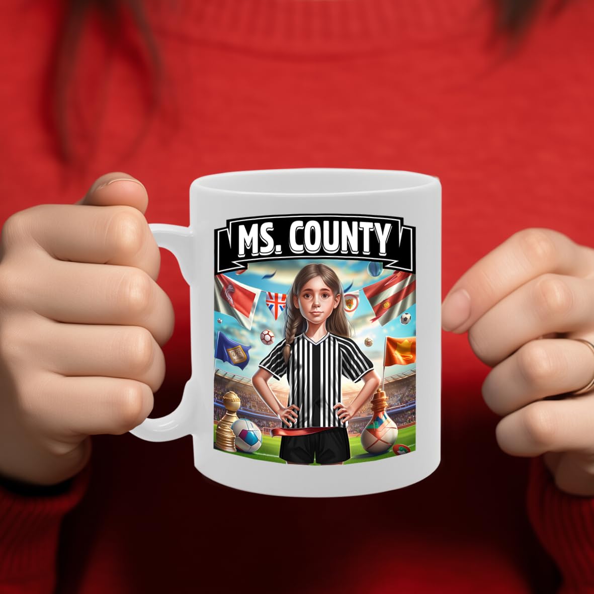 Football Fan Ceramic  - Perfect   For Soccer Lovers, Ladies & Girls - Printed Cup For Footie Enthusiasts (County) - Funny Printed Coffee Mug - Great Gift Idea