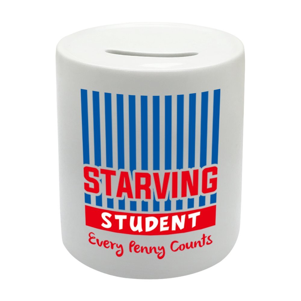 BS054 STARVING STUDENT Every Penny Counts Novelty Gift Printed Ceramic Piggy Bank Money Saving Box