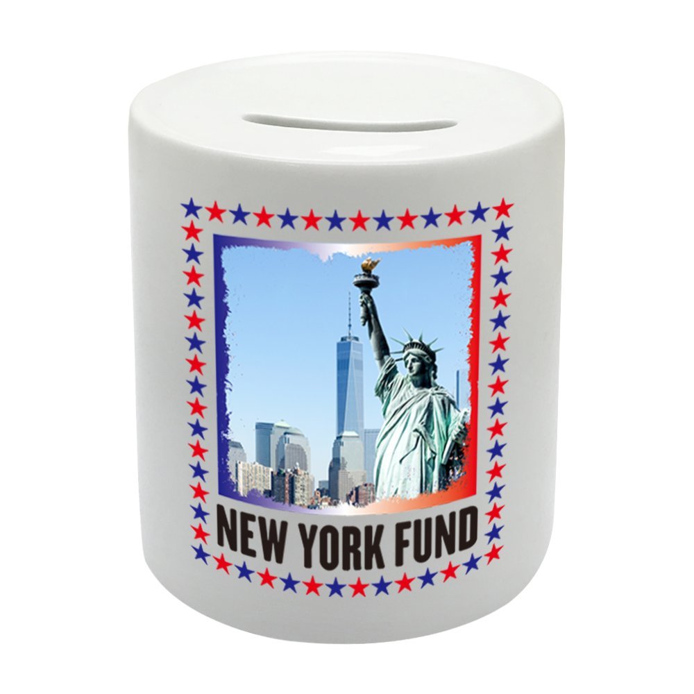 BS073 NEW YORK FUND Novelty Gift Printed Ceramic Piggy Bank Money Saving Box