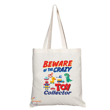 TB1035 Beware of the Crazy Toy Collector Novelty Present Gift Printed Eco-Friendly Stylish Long Handled Tote Shoulder Bag