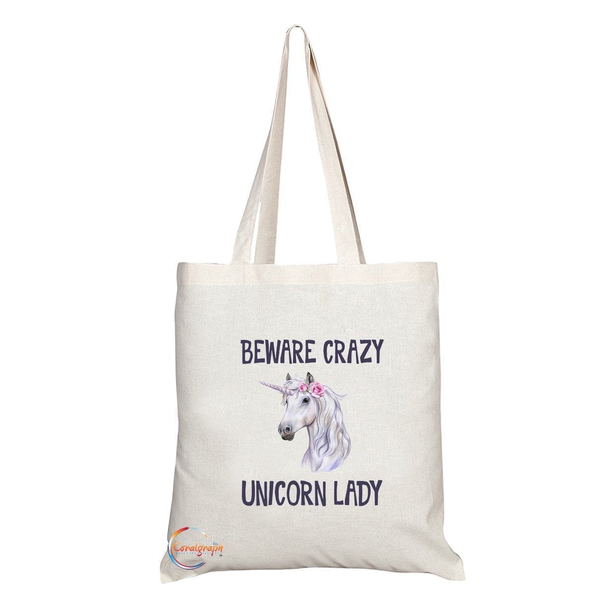 TB303 Beware Crazy Unicorn Lady Novelty Present Gift Printed Eco-Friendly Stylish Long Handled Tote Shoulder Bag
