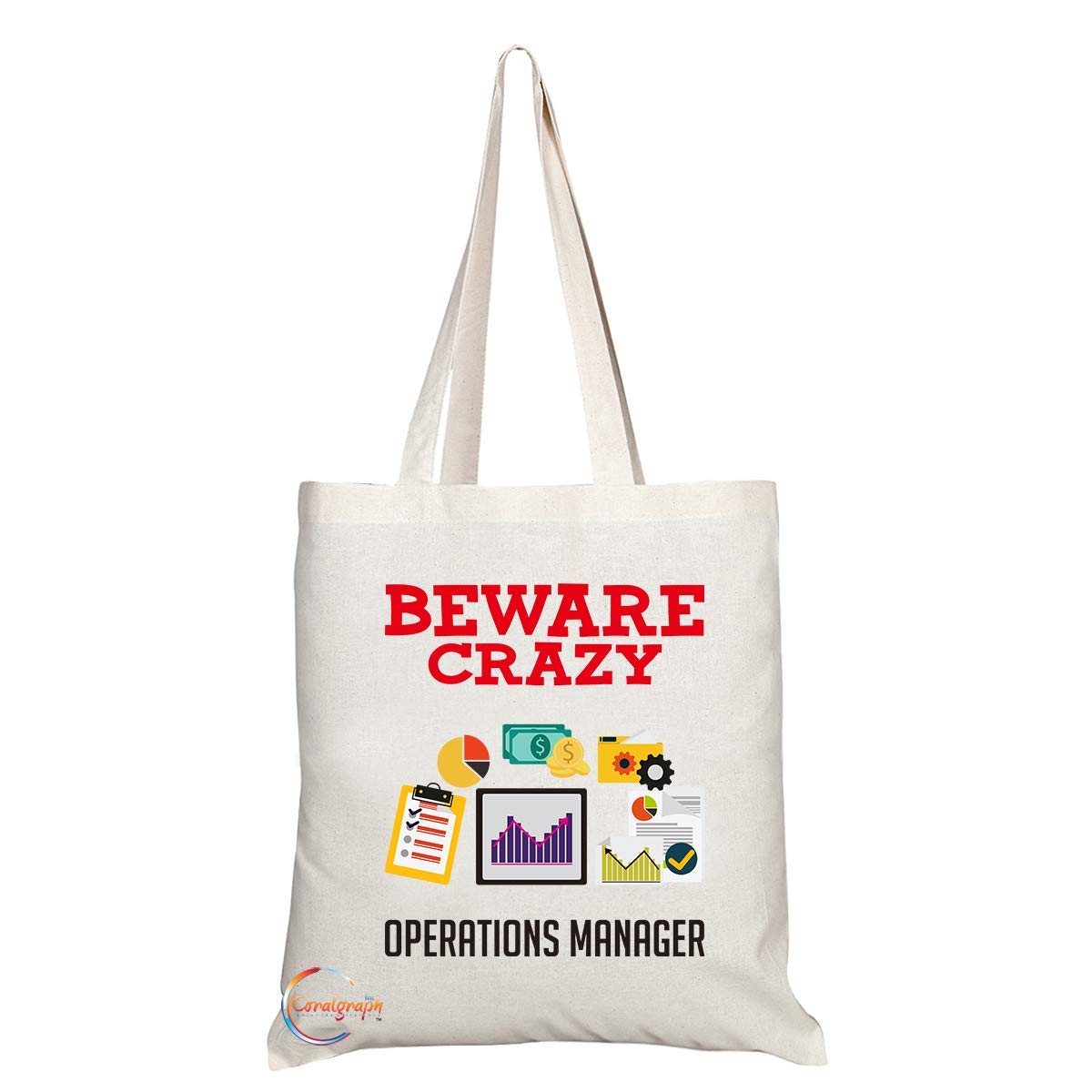 TB414 Beware Crazy Operations Manager Novelty Present Gift Printed Eco-Friendly Stylish Long Handled Tote Shoulder Bag