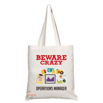 TB414 Beware Crazy Operations Manager Novelty Present Gift Printed Eco-Friendly Stylish Long Handled Tote Shoulder Bag