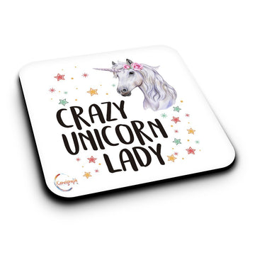ER523 Crazy Unicorn Lady Novelty Present Gift Printed MDF Wooden Coaster