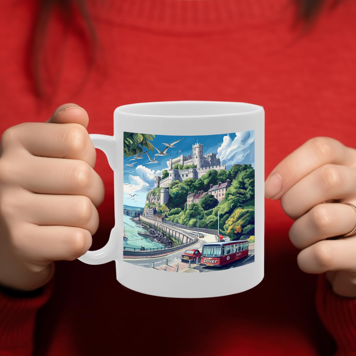 Printed Coffee Ceramic  Featuring Cities And Landmarks In United Kingdom (Dover) - Funny Printed Coffee Mug - Great Gift Idea