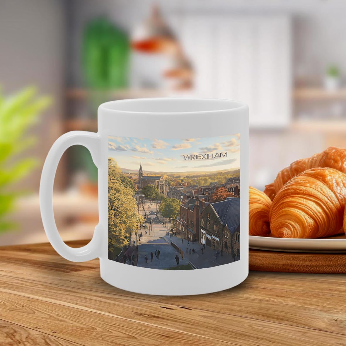 Printed Coffee Ceramic  Featuring Cities And Landmarks In United Kingdom (Wrexham) - Funny Printed Coffee Mug - Great Gift Idea