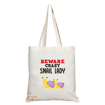 TB215 Beware Crazy Snail Lady Novelty Present Gift Printed Eco-Friendly Stylish Long Handled Tote Shoulder Bag