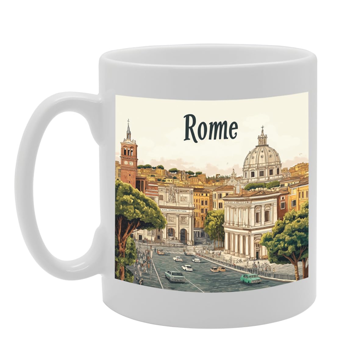 11Oz Dishwasher-Safe Ceramic  Featuring Popular Cities & Capitals From Europe And Around The World (Rome) - Funny Printed Coffee Mug - Great Gift Idea