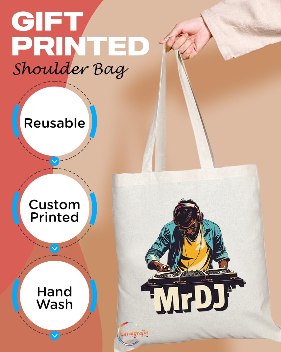 TB1706 Mr DJ Tote Bag - Great for DJs, Music Lovers, Nightclub Enthusiasts - Sustainable, Stylish, Long Handled, Durable and Reusable