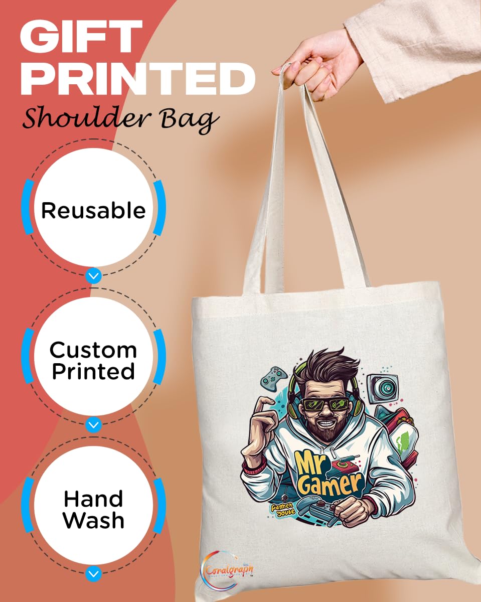 TB1798 Mr Gamer Tote Bag - Funny Exaggerated Gamer Design - Great for Gaming Enthusiasts and eSports Fans - Sustainable, Stylish, Long Handled, Durable and Reusable