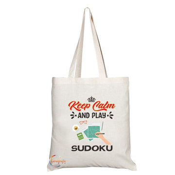 TB1071 Keep Calm and Play Sudoku Novelty Present Gift Printed Eco-Friendly Stylish Long Handled Tote Shoulder Bag
