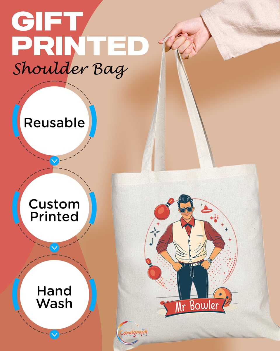 TB1703 Mr Bowler Tote Bag - Great for Bowlers, Bowling Fans, Sports Enthusiasts - Sustainable, Stylish, Long Handled, Durable and Reusable