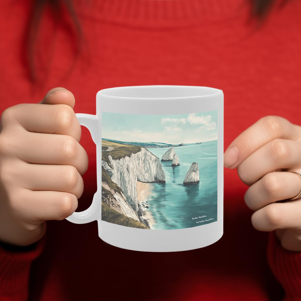 Printed Coffee Ceramic  Featuring Cities And Landmarks In United Kingdom (Needles) - Funny Printed Coffee Mug - Great Gift Idea