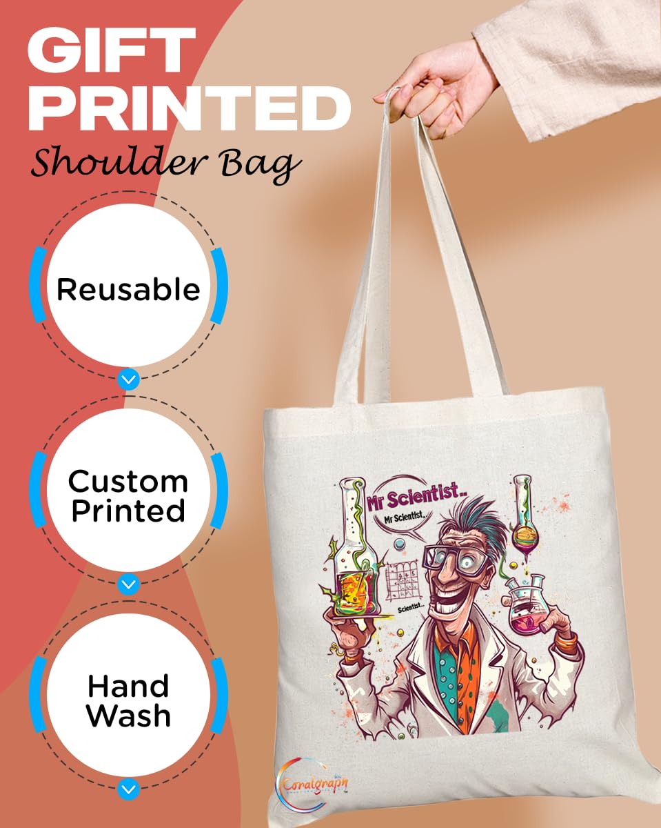 TB1849 Mr Scientist Tote Bag - Gift for Scientists, Researchers, Lab Enthusiasts - Durable, Stylish, Eco-Friendly, Reusable, Spacious, and Lightweight