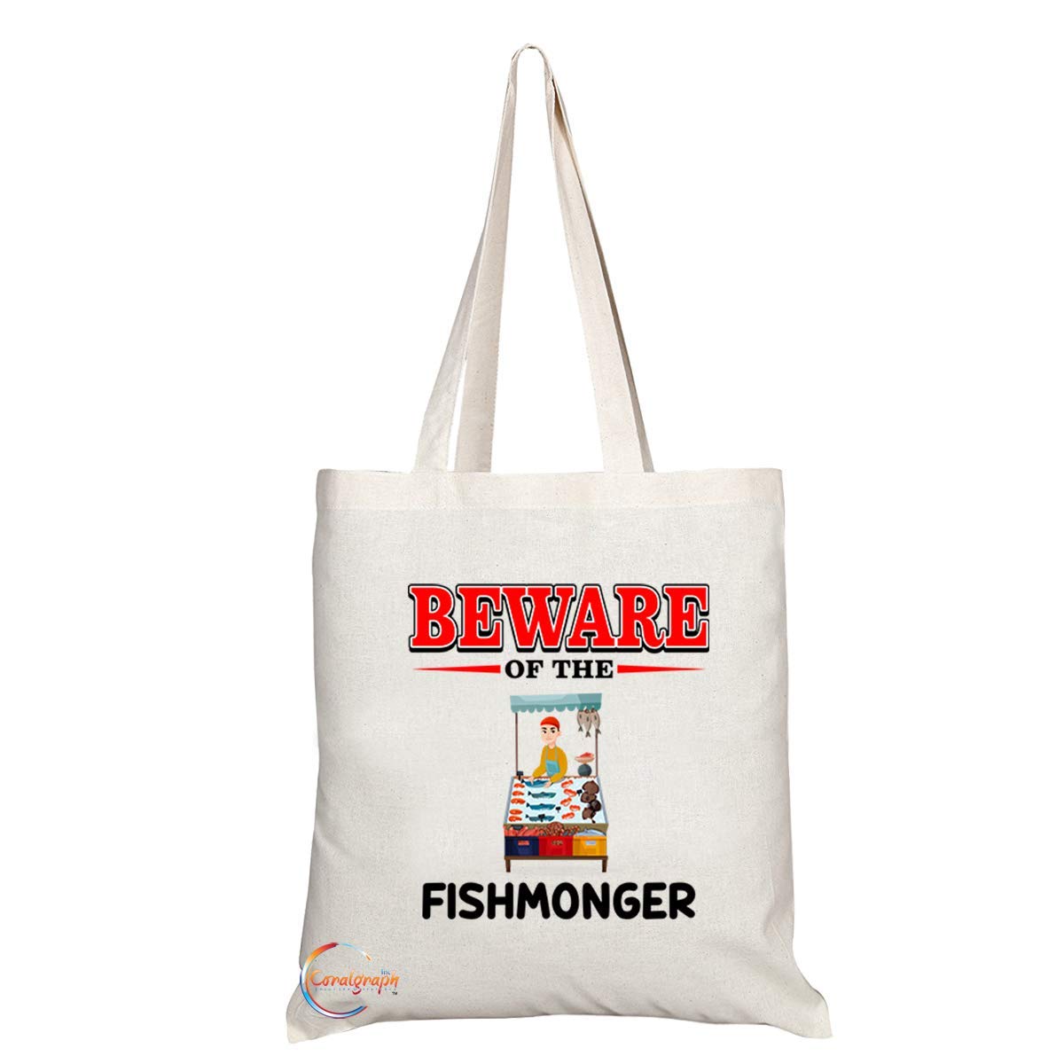 TB889 Beware of the Fishmonger Novelty Present Gift Printed Eco-Friendly Stylish Long Handled Tote Shoulder Bag