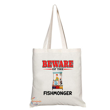 TB889 Beware of the Fishmonger Novelty Present Gift Printed Eco-Friendly Stylish Long Handled Tote Shoulder Bag