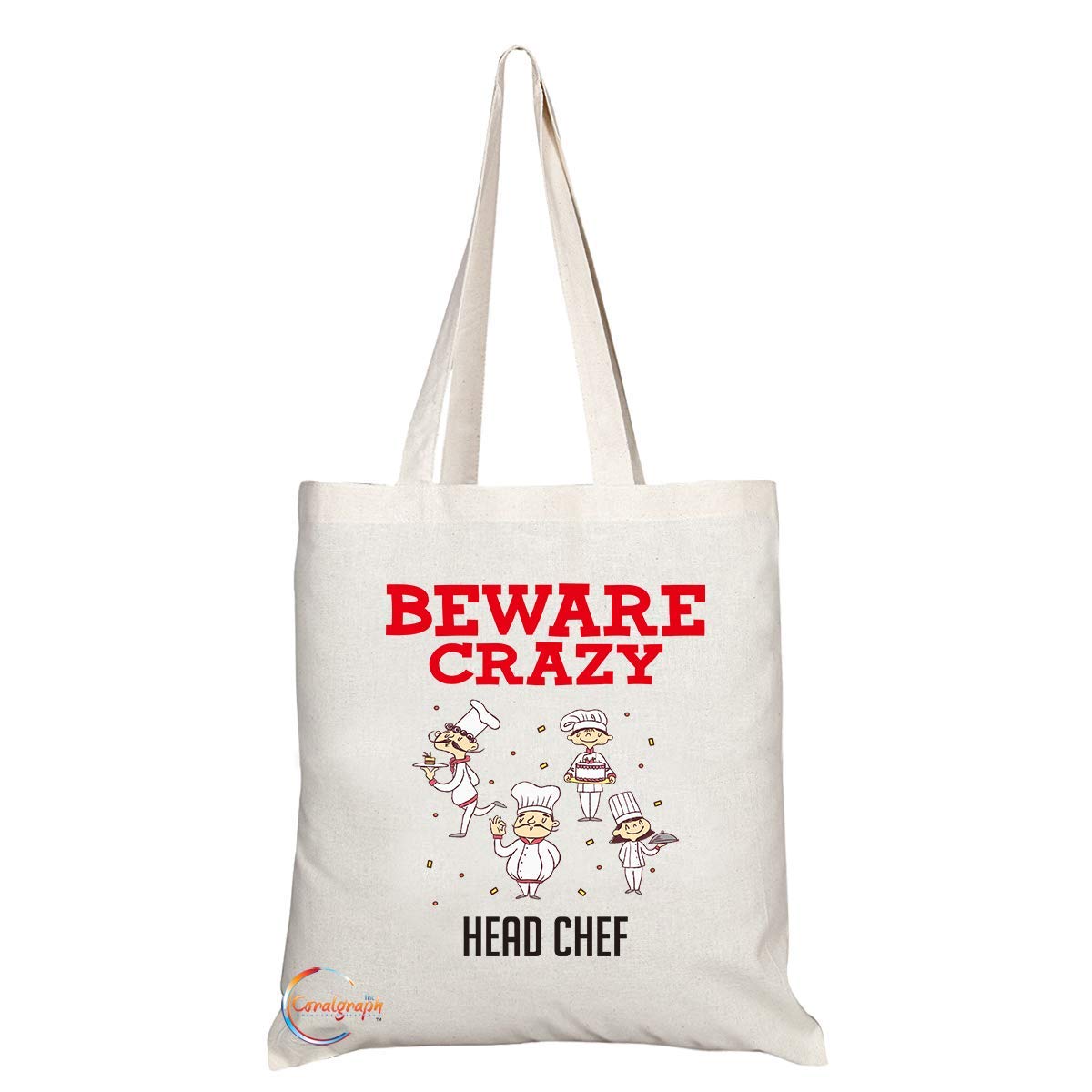 TB327 Beware Crazy Head Chef Novelty Present Gift Printed Eco-Friendly Stylish Long Handled Tote Shoulder Bag