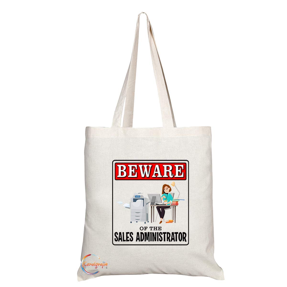 TB986 Beware of the Sales Administrator Novelty Present Gift Printed Eco-Friendly Stylish Long Handled Tote Shoulder Bag