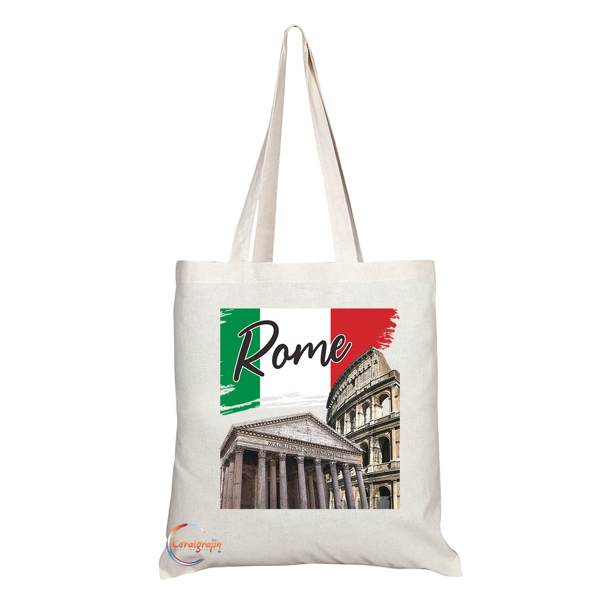 Natural Reusable Shopping Souvenir Tote Bag Featuring Popular Cities and Capitals from Europe and Around the World (Rome TB1527)