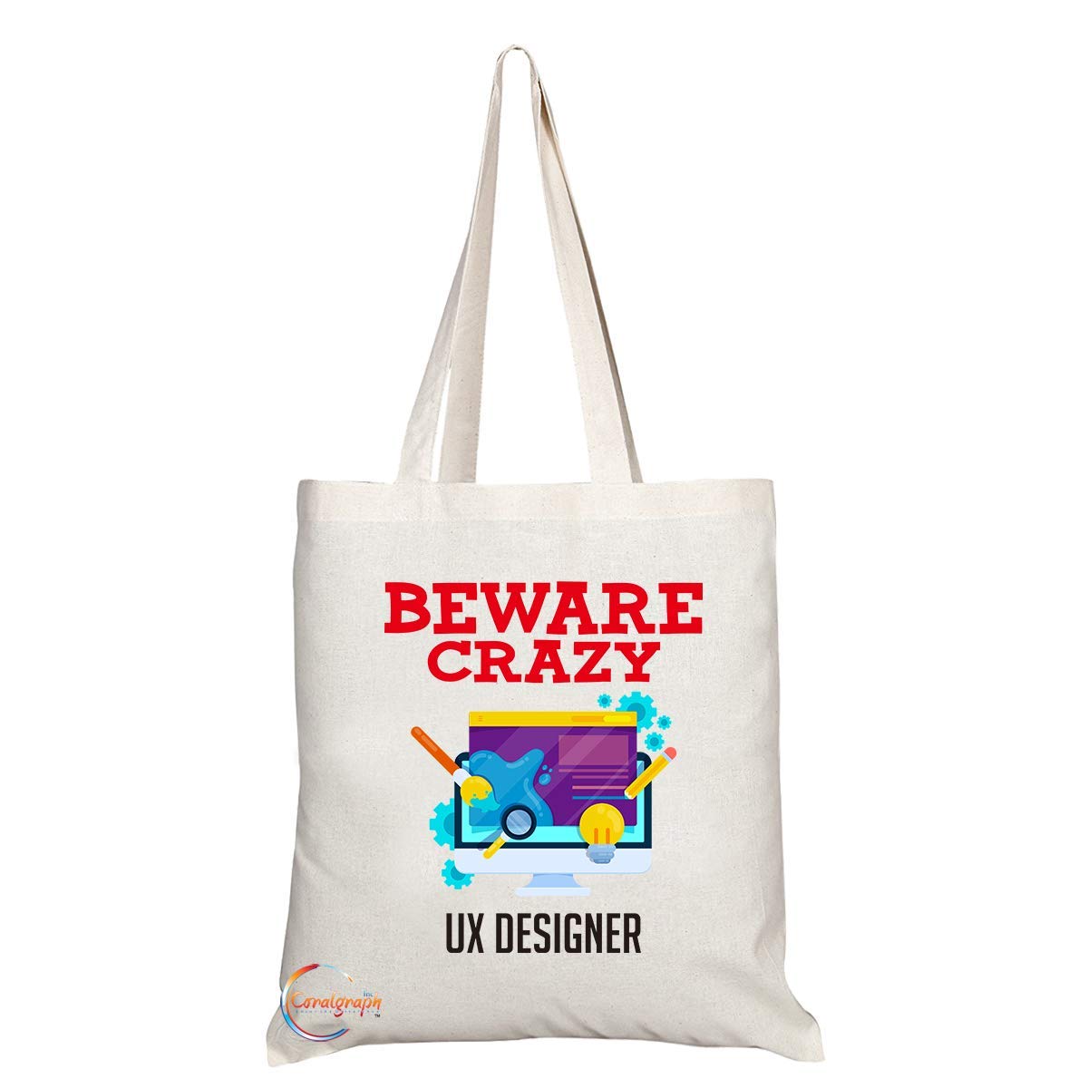 TB402 Beware Crazy Ux Designer Novelty Present Gift Printed Eco-Friendly Stylish Long Handled Tote Shoulder Bag
