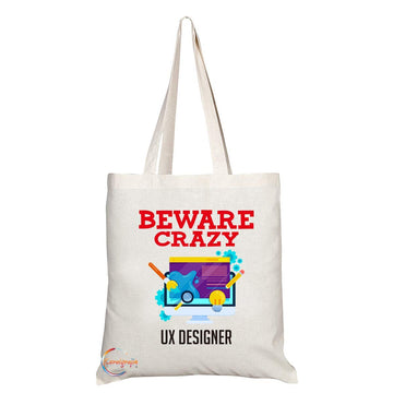TB402 Beware Crazy Ux Designer Novelty Present Gift Printed Eco-Friendly Stylish Long Handled Tote Shoulder Bag