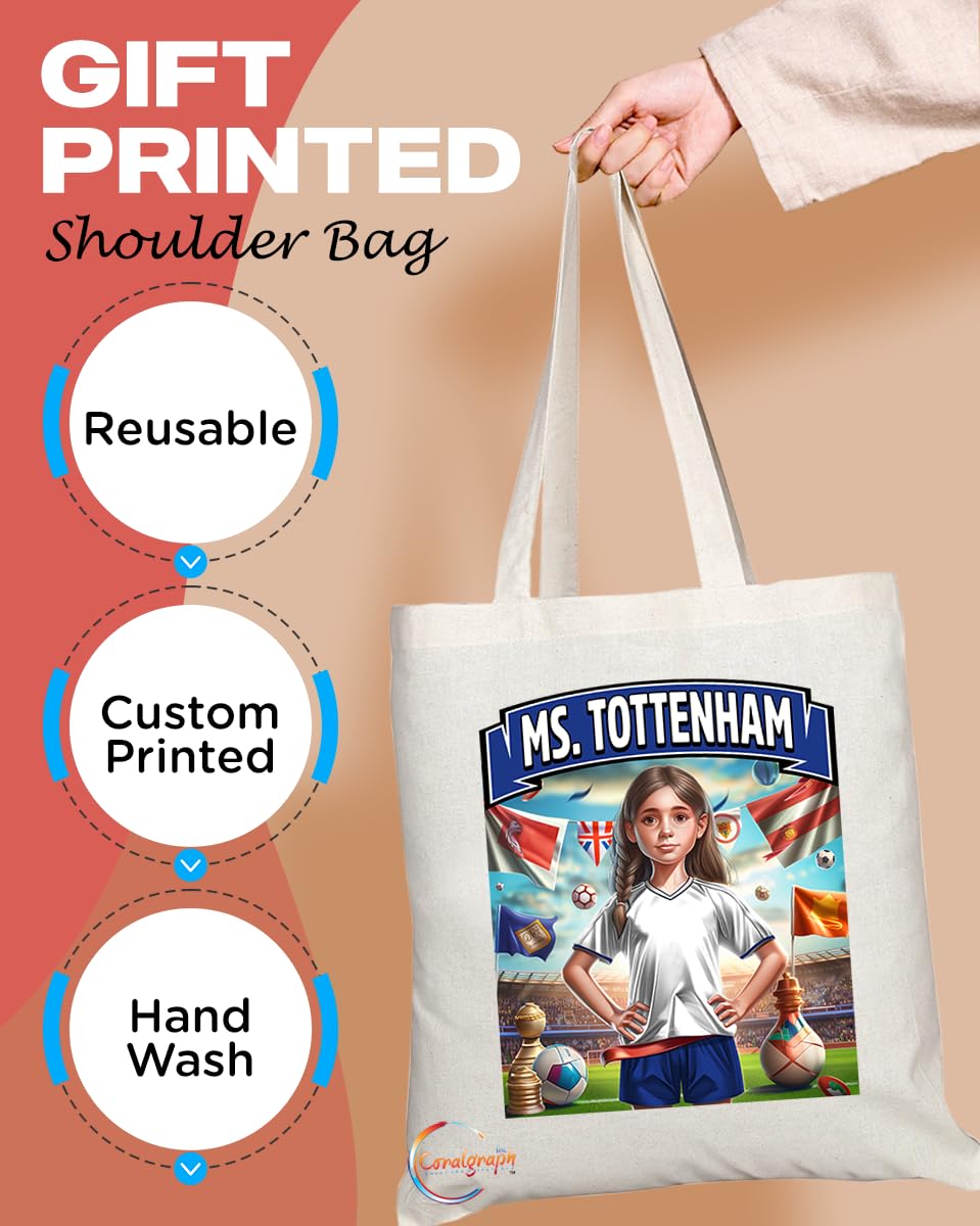TB1605 Ms Tottenham Footie Fan Lady Girl Tote Bag - Eco-Friendly, Stylish, Long Handled, Perfect Novelty Gift by