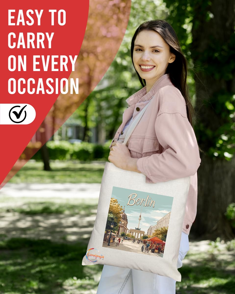 Natural Reusable Shopping Souvenir Tote Bag Featuring Popular Cities and Capitals from Europe and Around the World (Berlin)