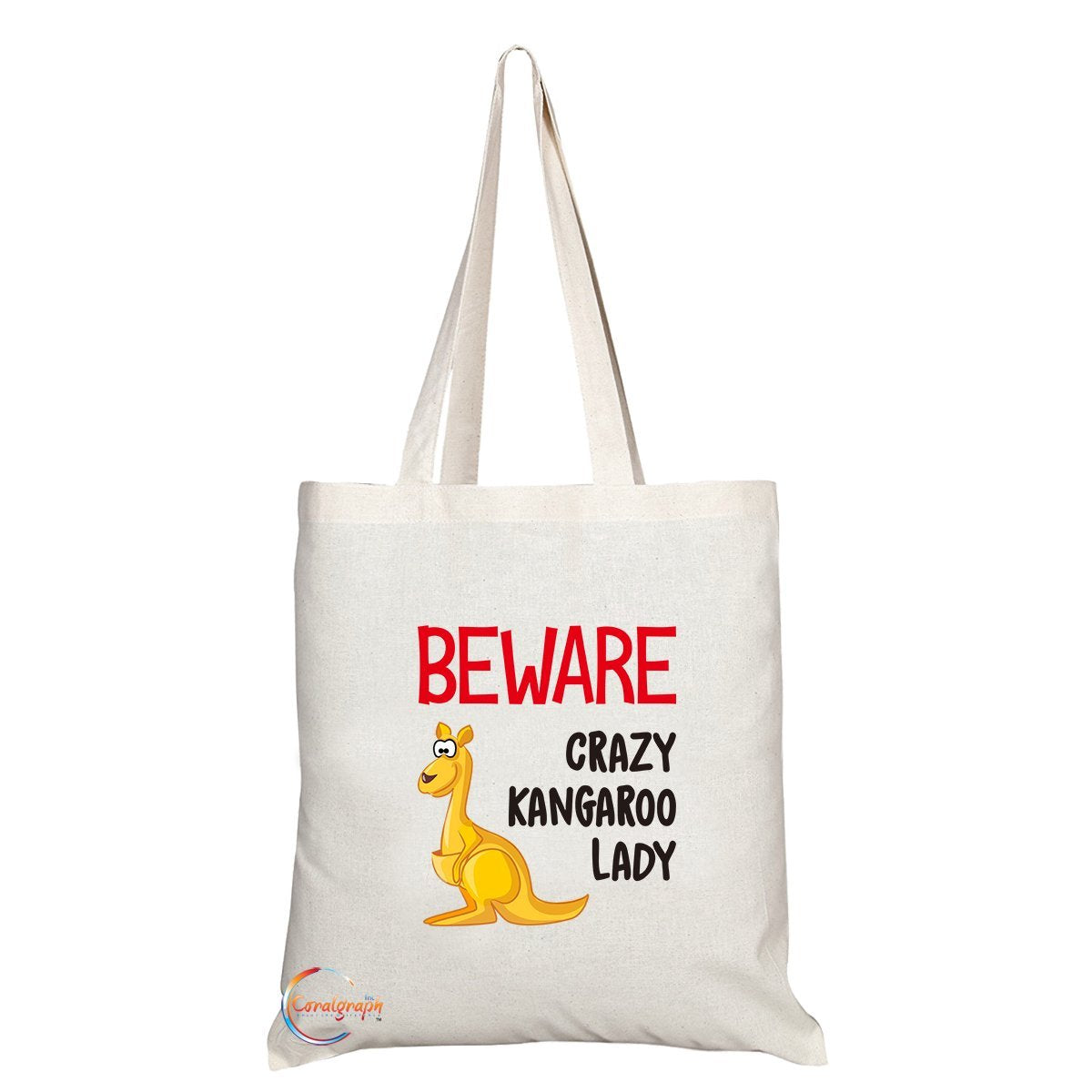TB254 Beware Crazy Kangaroo Lady Novelty Present Gift Printed Eco-Friendly Stylish Long Handled Tote Shoulder Bag