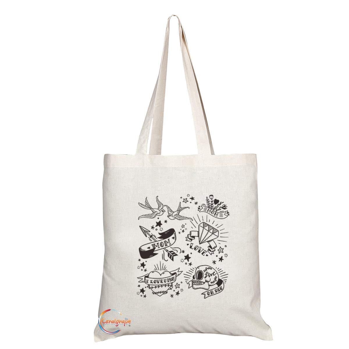 TB663 I LOVE YOU MOM Novelty Present Gift Printed Eco-Friendly Stylish Long Handled Tote Shoulder Bag