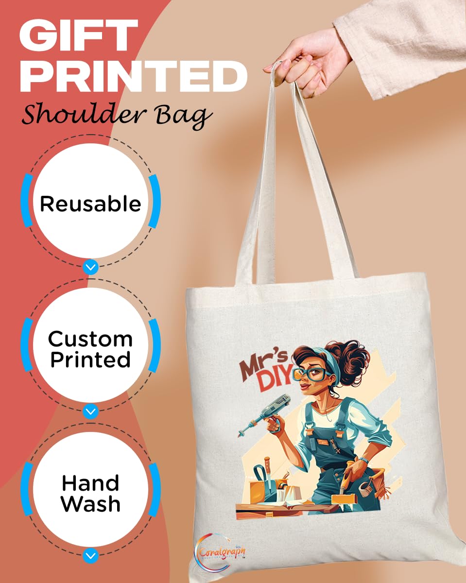 TB1777 Mrs DIY Tote Bag - Great for Female DIY Enthusiasts, Handymen, Home Improvement Lovers - Sustainable, Stylish, Long Handled, Durable and Reusable