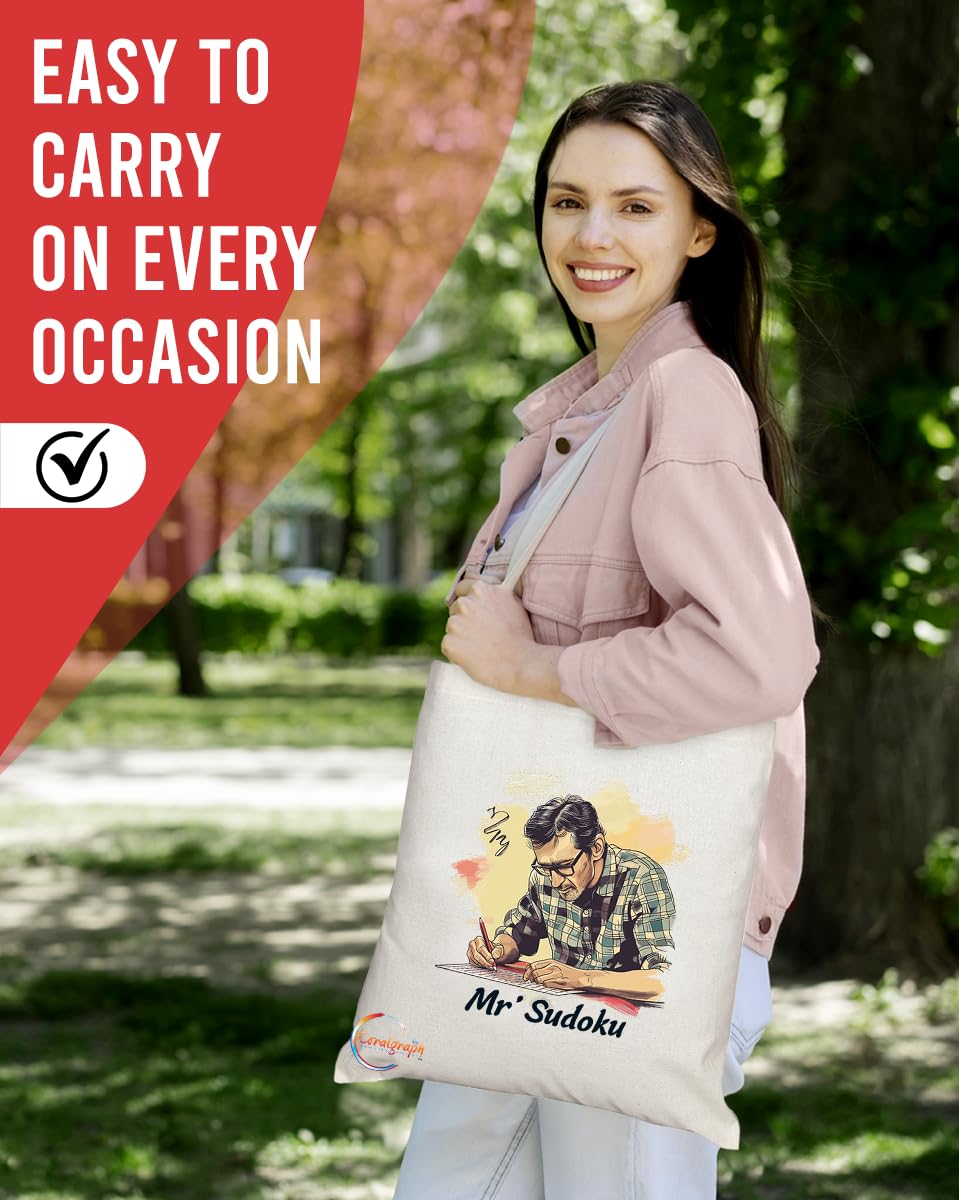 TB1780 Mr Sudoku Tote Bag - Great for Sudoku Lovers, Puzzle Enthusiasts, Brain Teaser Fans - Sustainable, Stylish, Long Handled, Durable and Reusable