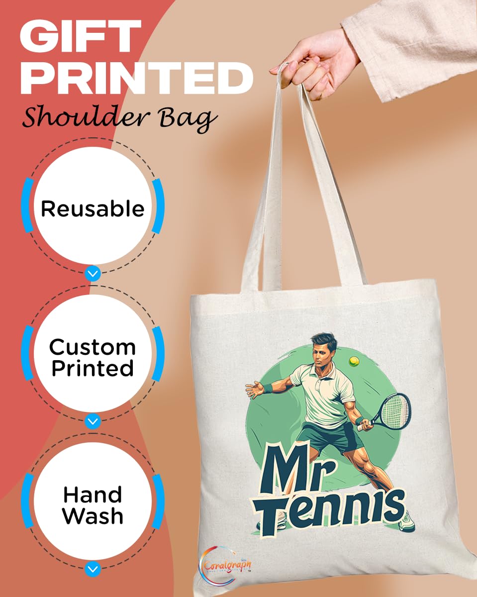 TB1731 Mr Tennis Tote Bag - Ideal for Tennis Players, Sports Enthusiasts, Fans - Sustainable, Stylish, Long Handled, Durable and Reusable