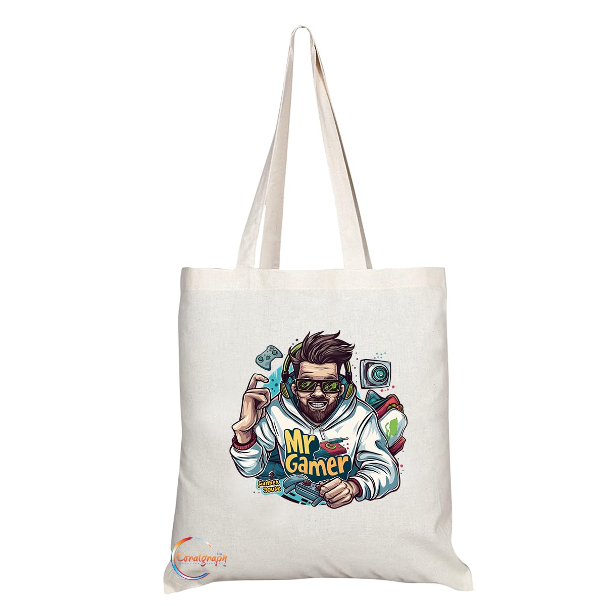 TB1798 Mr Gamer Tote Bag - Funny Exaggerated Gamer Design - Great for Gaming Enthusiasts and eSports Fans - Sustainable, Stylish, Long Handled, Durable and Reusable