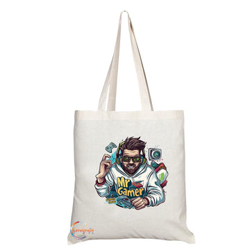TB1798 Mr Gamer Tote Bag - Funny Exaggerated Gamer Design - Great for Gaming Enthusiasts and eSports Fans - Sustainable, Stylish, Long Handled, Durable and Reusable