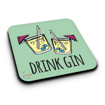ER151 DRINK GIN Novelty Present Gift Printed MDF Wooden Coaster