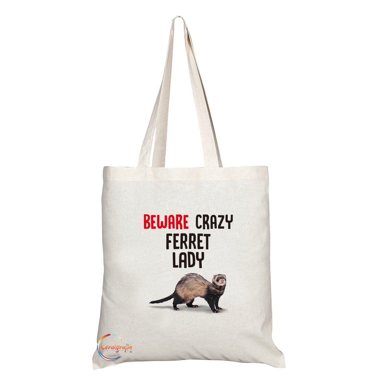 TB272 Beware Crazy Ferret Lady Novelty Present Gift Printed Eco-Friendly Stylish Long Handled Tote Shoulder Bag