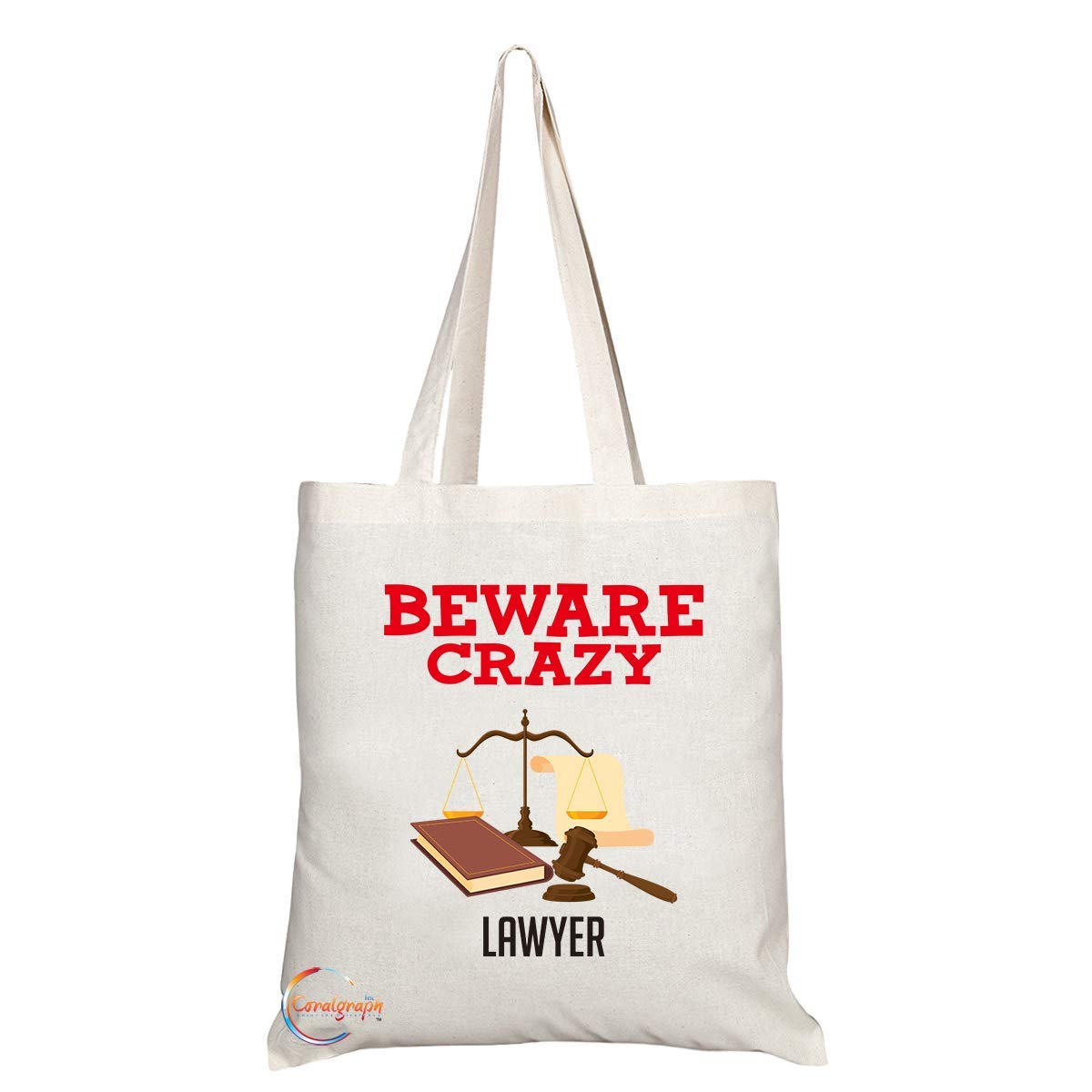 TB422 Beware Crazy Lawyer Novelty Present Gift Printed Eco-Friendly Stylish Long Handled Tote Shoulder Bag